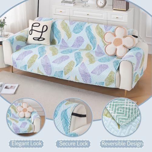 Image of HOKIPO Double Sided Quilted Sofa Cover 4 Seater Fully Covered, Washable(3+1) Sofa Cover Easy Drape Series, Colourful Leaves (IN-1101 + IN-1099-ED2)