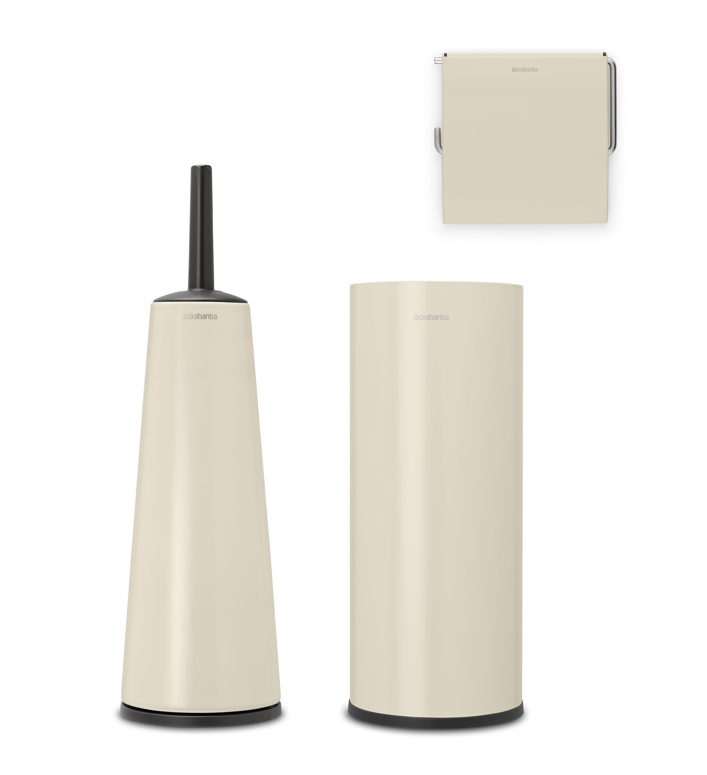 Brabantia - ReNew Toilet Accessory Set - Toilet Brush & Holder, Roll Holder & Roll Dispenser - Hygienic Brush - Corrosion Resistant - Fixing Materials Included - Bathroom Set of 4 - Soft Beige