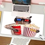 QRFASFZO Großer Mauspad - 80x30cm Gaming-Mauspad mit genähten Kanten, Nicht rutschender Unterlage,Kinodekor, Katze mit Popcorn und Getränk beim Kinobesuch mit Brille, Kinou,Schreibtischmatte und Maus