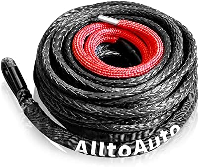 AlltoAuto Synthetic Winch Rope, 3/8" x 85'-25000 LBs Dyneema Synthetic Winch Rope Line Cable with Protective Sleeve for Truck 4WD Off-Road Vehicle Winch Accessory