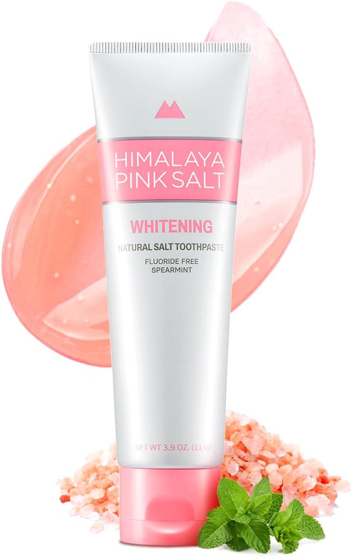 HIMALAYA PINKSALT Natural Whitening Toothpaste - Fluoride Free, Natural Toothpaste for Teeth Whitening, Gum Health Care, Plaque Remover - Spearmint Flavor, 3.9 oz