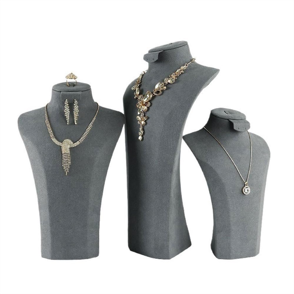 ZKALQECNF Gioielli Espositore Espositore for collana in microfibra grigia con ritratto, manichino, collo, gioielli, vetrina Gioielli Eremagliera Vetrina(Grande)