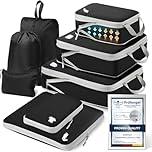 Samfolk Compression Packing Cubes for Suitcases Packing Cubes Compression Set Waterproof Suitcase Organiser Bags for Travel Suitcase Luggage Packing Organizer Bags Travel Essentials Black 8 Set