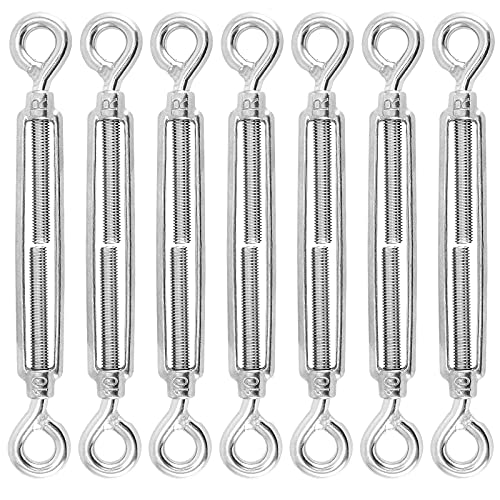 PINGEUI 7 PCS M10 Eye to Eye Turnbuckle, 304 Stainless Steel Eye & Eye Turnbuckle, Heavy Duty Turnbuckle for Cable Wire Rope Tension