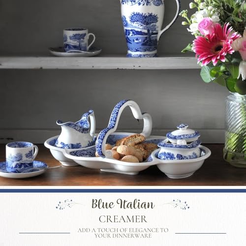 Blue Italian Cream Jug | 7 Oz Creamer for Serving Sauces, Salad Dressing, and Coffee Cream | Fine Earthenware | Microwave and Dishwasher Safe | Made in England