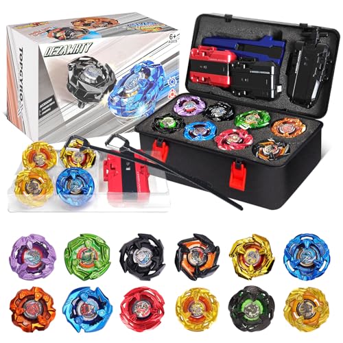 X Battling Set, 12 Spinning Tops, 3 Launchers and 1 Grip with Storage Box, Kids Toys Birthday Gift Ideal for 6+ Years Old Boys
