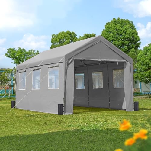 Advance Outdoor 019GY 10'X20' Heavy Duty Adjustable Height Carport With 6 Roll-Up Ventilated Windows & Removable Sidewalls Car Canopy Garage Boat Shelter Party Tent thumb #6