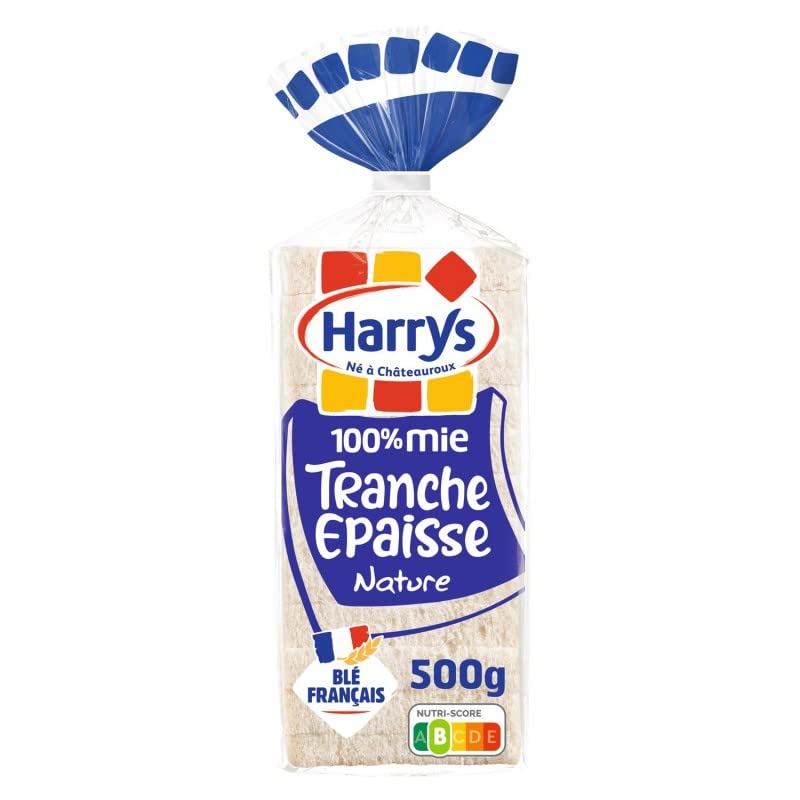 HARRYS Pain De Mie Tranche Épaisse 100% Mie Nature Sans Croute - 500G: Le choix parfait pour votre petit déjeuner. - Lot De 4 - Vendu Par Lot