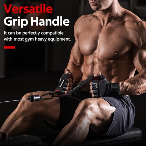 Image of Gym Exercise Handles, Replacement Handle Attachments for Cable Machine Pulleys, Resistance Band and Strength Trainer, Resistance Bands with Handles for Exercise Home Gym Add On Equipment (Black,Red)