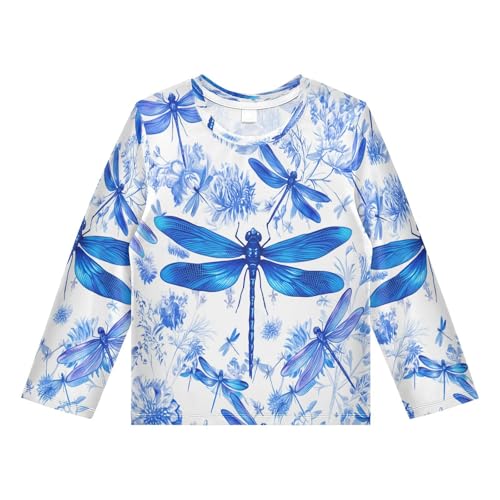DOMIKING Dragonfly Floral Boys Long Sleeve Rashguard Shirt Kids Quick Dry Swim Shirt for Kids Toddlers 11-12T