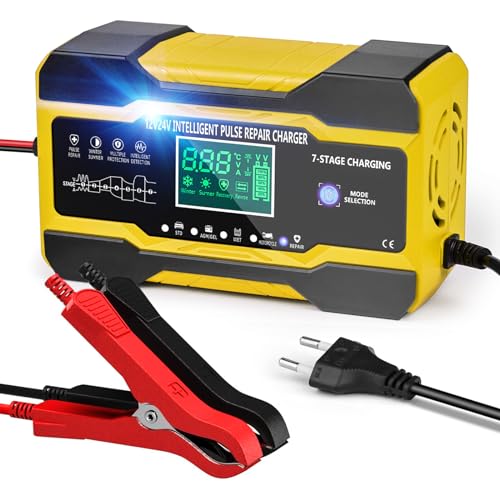 YDBAO Cargador de batería Coches Moto 12V/24V 10A Cargador Baterias Inteligente Automático con Pantalla Táctil LCD y Múltiples Protecciones Cargador de batería para Coches Moto Camión AGM Gel SLA