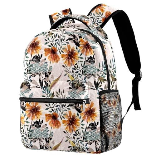 Sac à dos pour filles et garçons grand format 40cm imprimé floral automnal multicolore