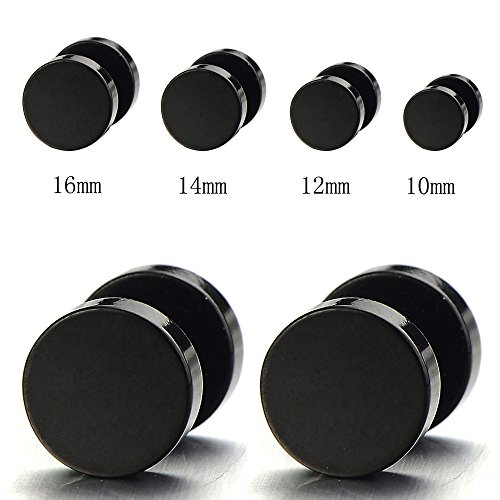 10Mm Black Screw Stud Earrings For Mens Women Steel Cheater Fake Ear Plugs Gauges Illusion Tunnel #TOP1