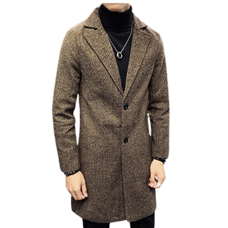 Men's Winter Coat Long Jacket Men's Slim Fit Wool Blend Long Coat
