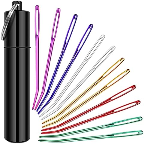 yklbpd 12pieces Yarn Darning Needle Large Big Eye Weaving Needle,Tapestry Needle Bent Needles with Aluminum Storage Tube Cover