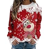 Sudadera Navidad Mujer Reno Divertido Invierno, Jersey Navideño Casual de Manga Larga con Estampado de Copos de Nieve, Top de Invierno Cálido y Cómodo