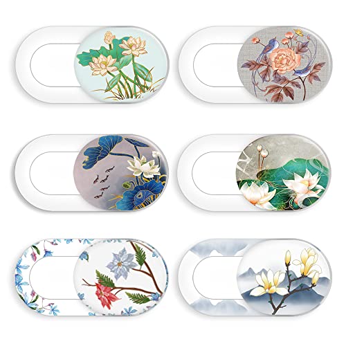 Laptop Camera Cover Slide Cute Flower 6 Pack, Webcam Cover Slide Phone Camera Cover, Ultra-Thin Computer Camera Cover Slide Blocker Slider Fits iPhone MacBook Laptop, Desktop, PC, Tablet