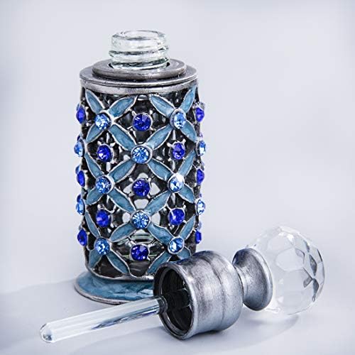 YU FENG Antique Glass Perfume Bottles Empty Vintage Jeweled Enameled Decorative Fancy Crystal Perfume Decanter Vials(Blue,6ml)