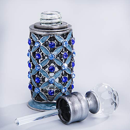 Yu Feng Antique Glass Perfume Bottles Empty Vintage Jeweled Enameled Decorative Fancy Crystal Perfume Decanter Vials(Blue,6Ml) #TOP24