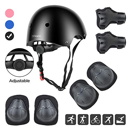 Wayin Casco Infantil, Protecciones Patines Niña Rodilleras y Cascos Ajustable Coderas para Patinar Bicicleta Monopatín (Negro Casco)