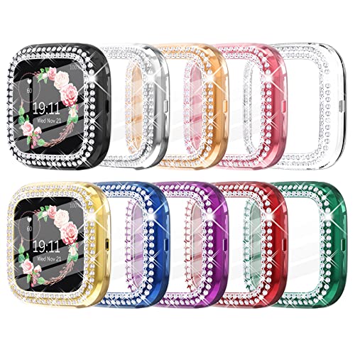 CHANCHY 10 Pack Compatible with Fitbit Versa 2 Screen Protector Case Soft TPU Full Protective Case Cover Bumper Bling Crystal Diamond Frame for Fitbit Versa 2 Smart Watch 10 Packs