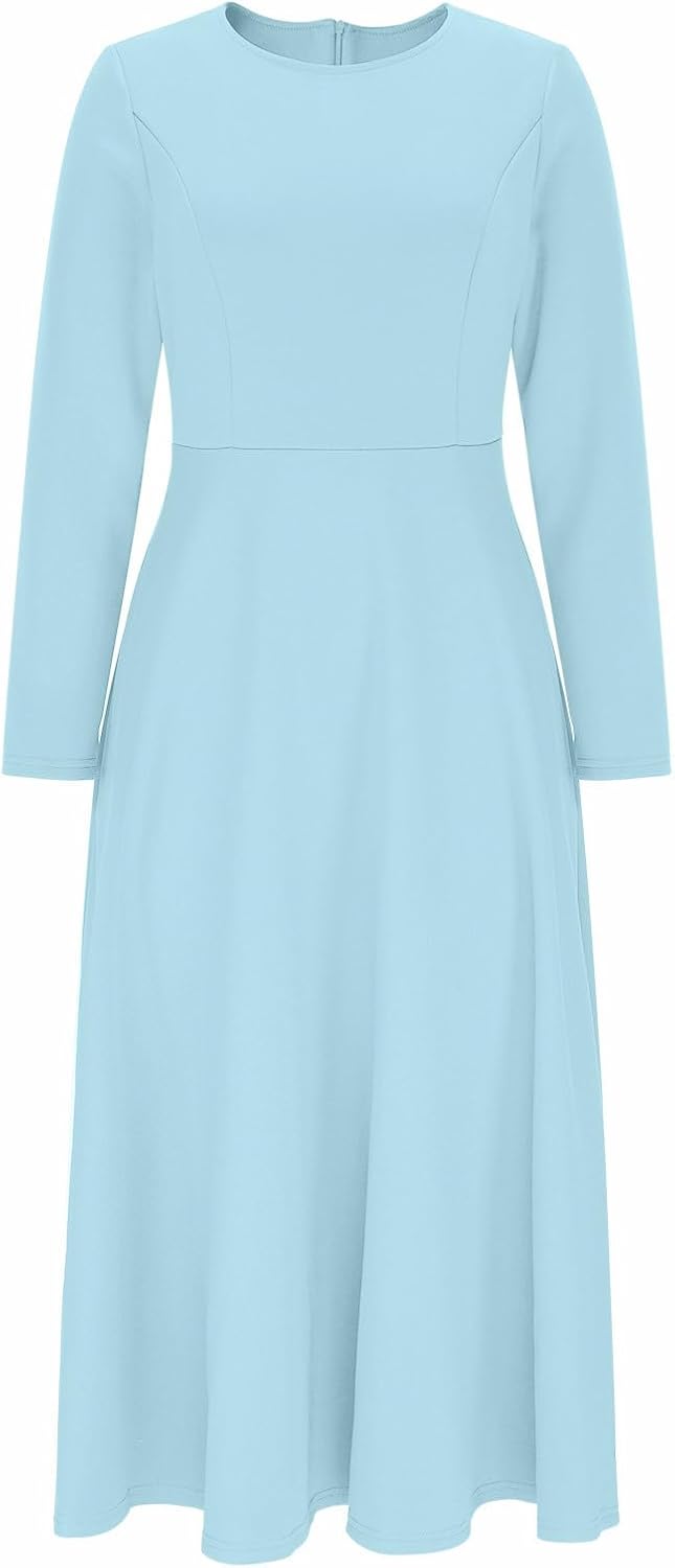 Women's Vintage Cocktail Dresses 1950s Round Neck Long Sleeve A Line Formal Church Swing Maxi Dress for Woman
