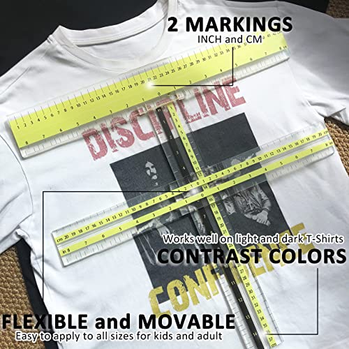 T-Shirt Alignment Ruler Guide Tool to Center Designs Acrylic Transparent Movable T Ruler Set for Heat Press Adult Kids Children Little Boys Tee Clothing Measurement Tool