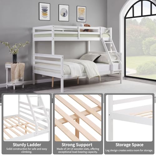 Image of Softa Twin Over Full Bunk Bed with Ladder,Wooden Bunk Bed with High Guardrail and Ladder for Kids, Teens, Dorm Rooms, and Guest Rooms,No Box Spring Needed
