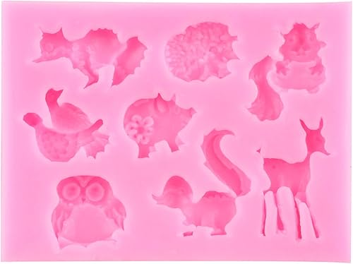 Miniatura 7 de Mujiang Moldes de silicona para fondant de animales del bosque, gatos, perros, zorros, ardillas, erizo, búho, pájaro, caramelo, para decoración de