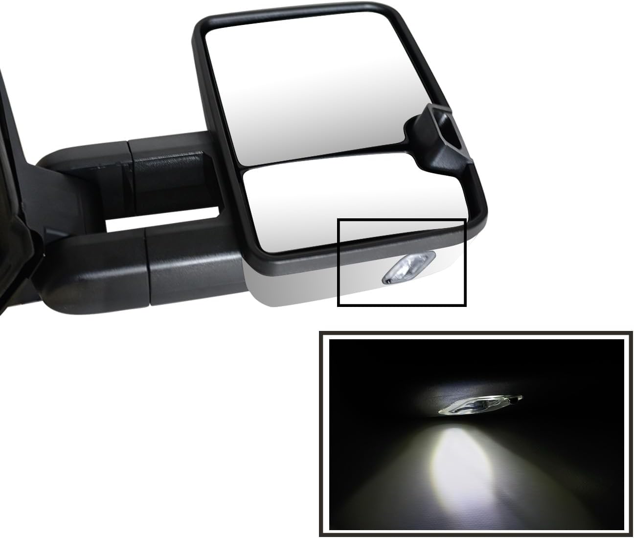 Towing Mirrors Compatible with 2003-2007 Chevy Silverado GMC Sierra 1500 2500 HD 3500 Suburban Yukon Tahoe Power Heated Side View Mirrors with Turn Signal Lights Puddle Lights (Chrome)