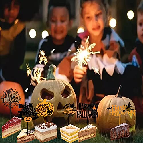 Black Orange Happy Halloween Cake Topper Halloween Party Decorations Trick Or Treat Cake Topper Halloween Cake Decoration Witch Cupcake Topper Pumpkin Cake Decoration #TOP5