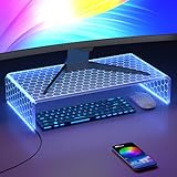 Acrylic Computer Monitor Stand Riser - Gaming Monitor Stand With LED Light Strip, Desk Shelf For Monitor, Clear Monitor Stand For Home Office, Laptop Stand With Storage, Desktop Decor, Honeycomb