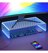 Acrylic Computer Monitor Stand Riser - Gaming Monitor Stand With LED Light Strip, Desk Shelf For ...