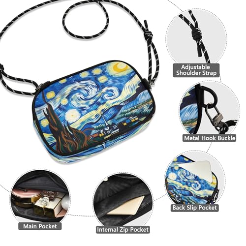 Starry Night Adjustable Strap Crossbody Bag for Women,Multi-Pocket Phone Purse with Zipper,Compact Shoulder Bag (7.7 Inch)4