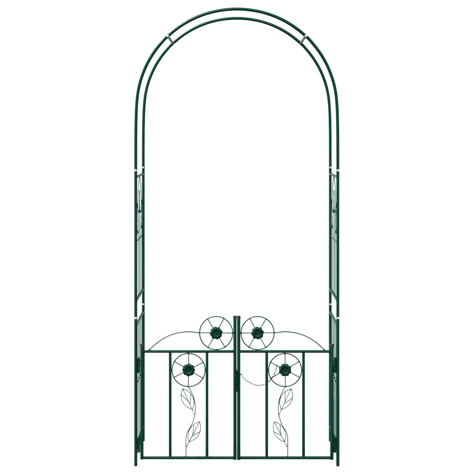 Gartenbogen mit Schloss Metall Rankhilfe für Kletterpflanzen Rosentor Gartentor Durchgang 102 x 50 x 218 cm Grün