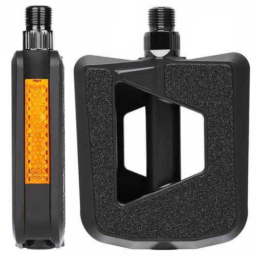 Bike Pedals - Non-Slip Plastic Pedals with Reflectors, Lightweight 9/16' Platform Fits City/Road/Hybrid/E-Bikes/Beach Cruiser/Most Adult Bikes