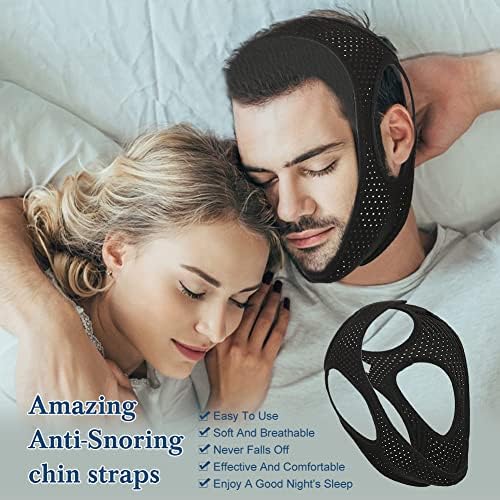 Anti Snore Chin Strap,Anti Snore Devices,Breathable and Adjustable Chin Strap for Mouth Breathers,Best Snoring Chin Strap Aids for Men and Women (Black)
