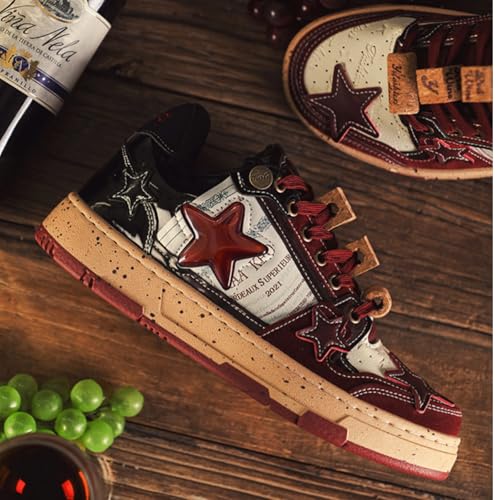 Burgundy Star Print Fashion Chunky Sneakers for Women Trendy Casual Aesthetic Skateboard Walking Dance Shoes3