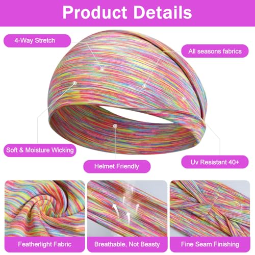 Image of MAYCREATE 5pcs Hair Bands for Women Yoga Bandanas Sports Hair Band Soft Elastic Head Band for Women Non Slip Wide Sweat Headband for Workout Running Gym - Colorful Assorted