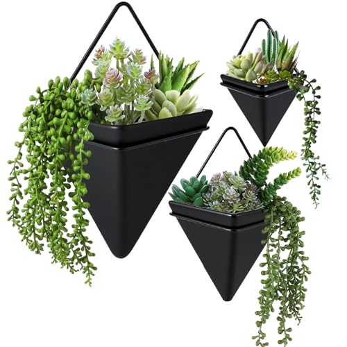Rtteri 18 Pcs Wall Hanging Planter with Artificial Plant, Succulents, Black