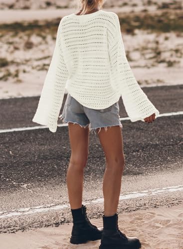 Sidefeel Womens Fall Sweaters 2025 Lightweight Casual Long Sleeve Crochet Hollow Out Knit Pullover Tops Clothing3