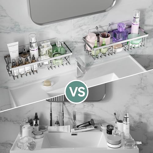 Image of Veken Shower Caddy 3-Pack, Advanced Rustproof Design, No Drilling Adhesive Shelves, Rack with Soap Holder, Large Capacity Bathroom Organizers and Storage, Wall-Mounted Kitchen & Home Decor