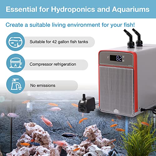 Ezcasch 150W Aquarium Chiller, 42 gal Water Chillers, Hydroponic Cooler Fish Tank Cooling System for Axolotl Coral Reef Shrimp, 160L, with Detachable Air Inlet and Outlet Mesh. - Thumbnail 2