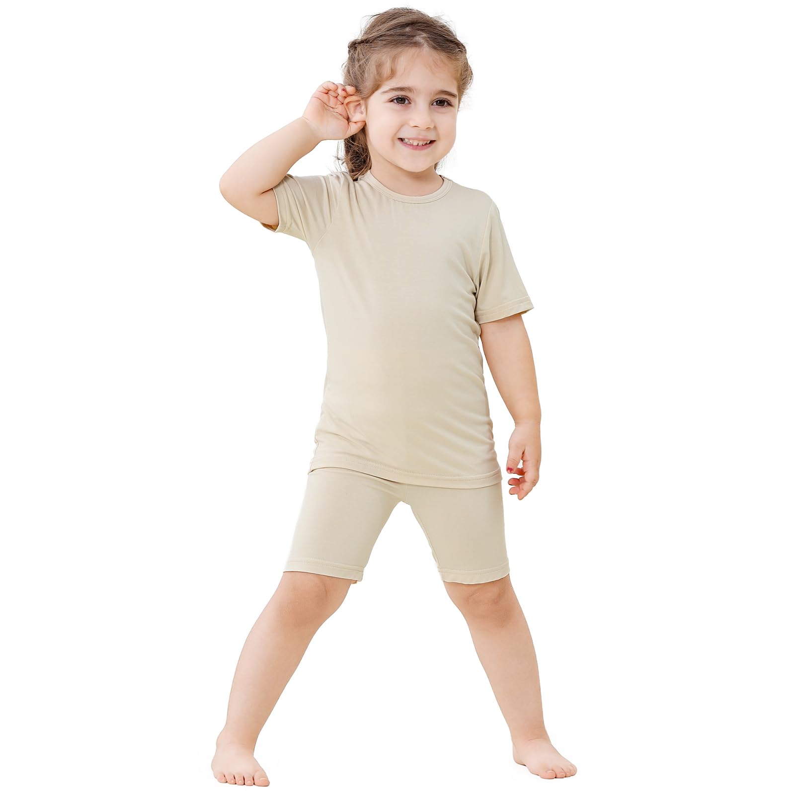 HAHASHOW Pijama Niña Verano Bambú Conjunto Niño Verano Transpirable Camiseta Niña y Pantalón Corto Ropa Niño 2-8 Años