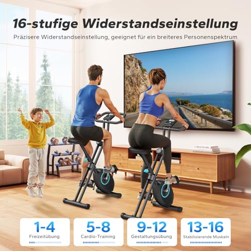 MERACH Heimtrainer Fahrrad Klappbar, Hometrainer Fahrrad mit LCD Monitor, Ergometer Heimtrainer mit Bequemem Sitzkissen, Fitnessbikes für Zuhause, Platzsparend