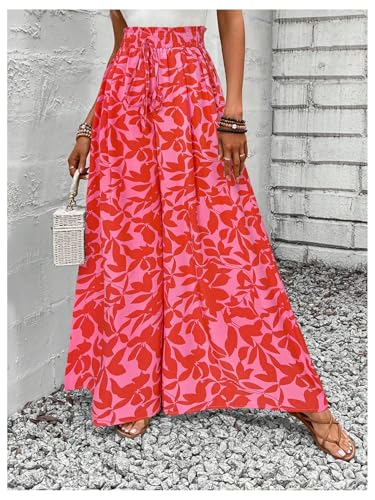 Floerns Women's Summer Tropical Palazzo Pants High Waist Wide Leg Beach Trousers2