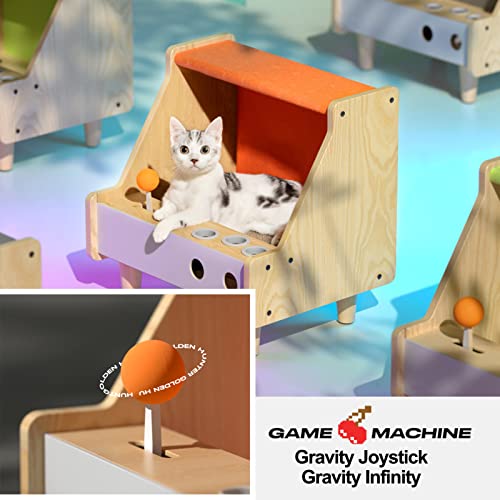 Casa De Gato De Madeira, Condomínio De Gatos Em Forma De Máquina De Jogo Com Placa De Arranhão, Almo