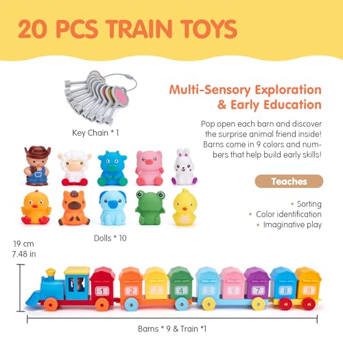 hahaland Baby Montessori Toys for 18+ Months, Farm Animal Train Toy for Counting,Stacking,Matching & Sorting, Educational Sensory Toys for Toddlers 2 3 Year Old, Birthday Gift for Baby Boys Girls - Image 9