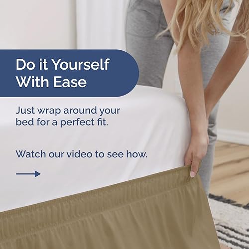 Miniatura 3 de CGK Linens - Falda de cama envolvente con volantes, color beige, para camas de tamaño Queen con altura de 18 pulgadas sin arrugas, plisada con tela