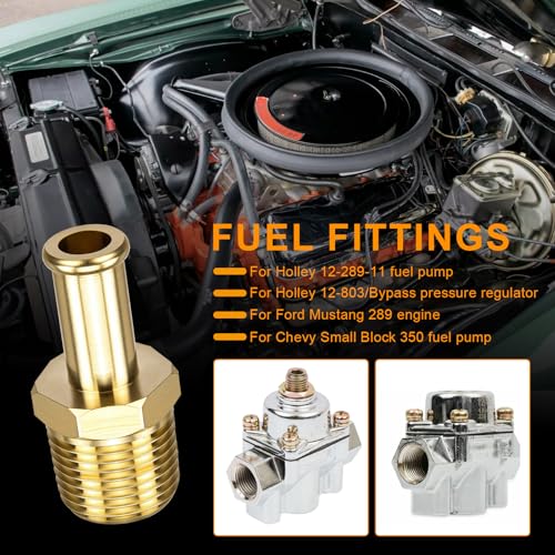 Image of Fuel Hose Fitting Adapter 3 /8 inch NPT to Hose Barb -65380 Fuel Line Fittings Compatible with Holley 12-289-11 & 350 SBC Fuel Pump Electric, Bypass Pressure Regulator 12-803 for Ford Mustang 289
